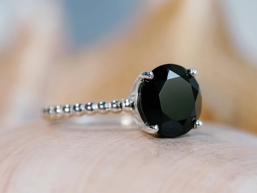 14k Large Black Spinel Solitaire Ring