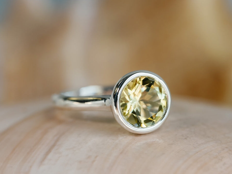 14k Natural Lemon Citrine Round Bezel Ring