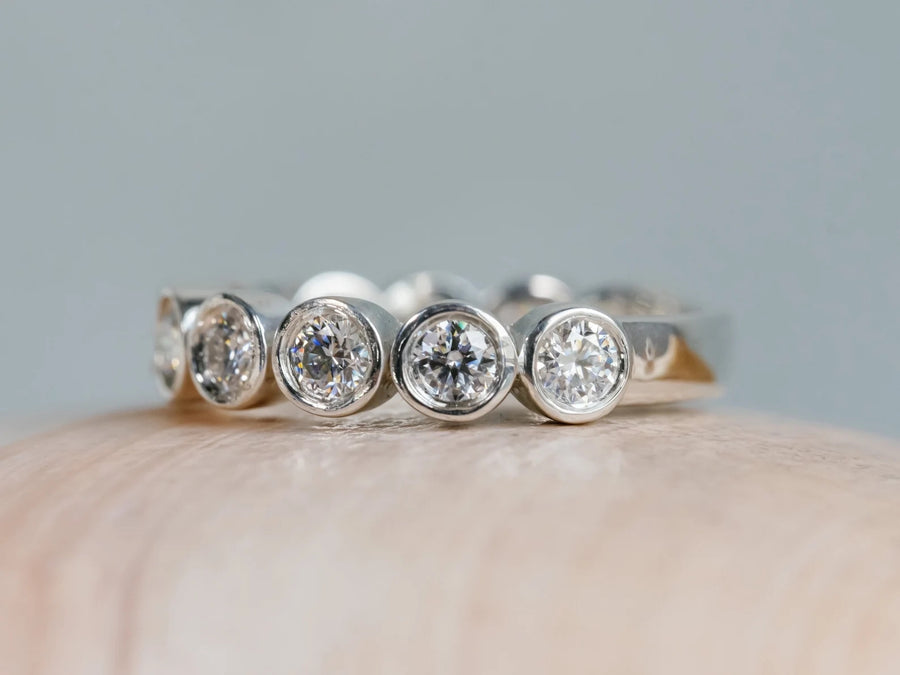 3mm Round Colorless Moissanite Bezel Stackable Band