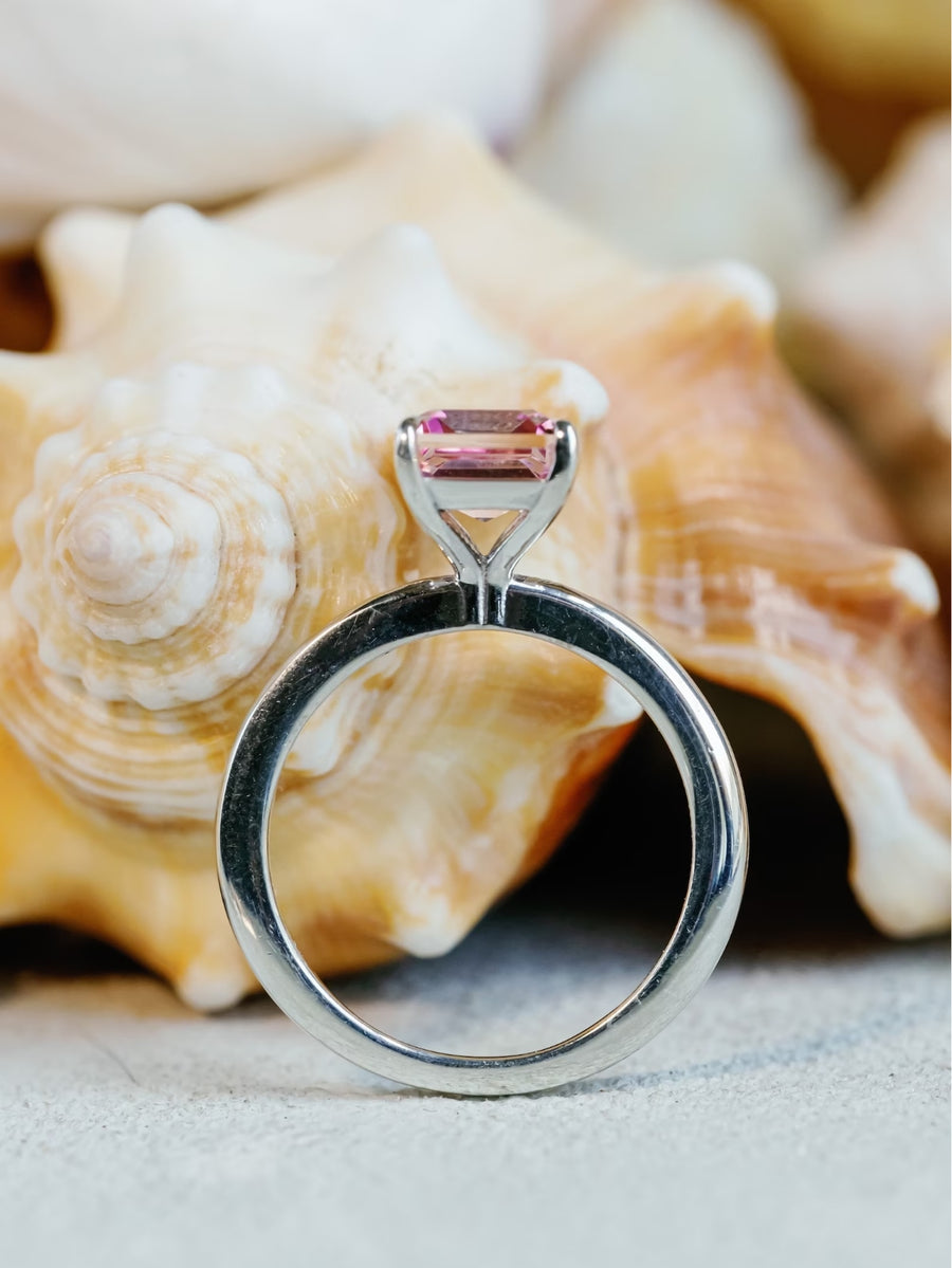 Natural Pink Topaz Emerald Cut Solitaire Ring