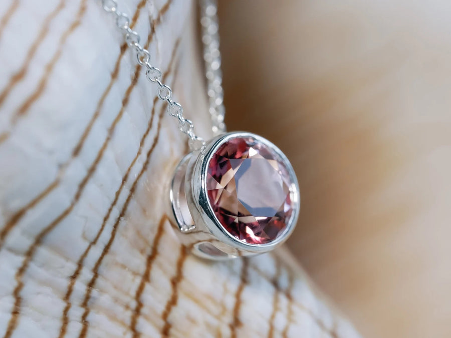 2.00ct Round Natural Pink Topaz Bezel Pendant Necklace