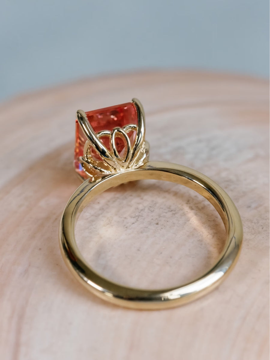 14k Emerald Cut Pink Padparadscha Sapphire Ring