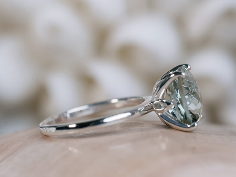 14k Cushion Cushion Cut Prasiolite Green Amethyst Ring