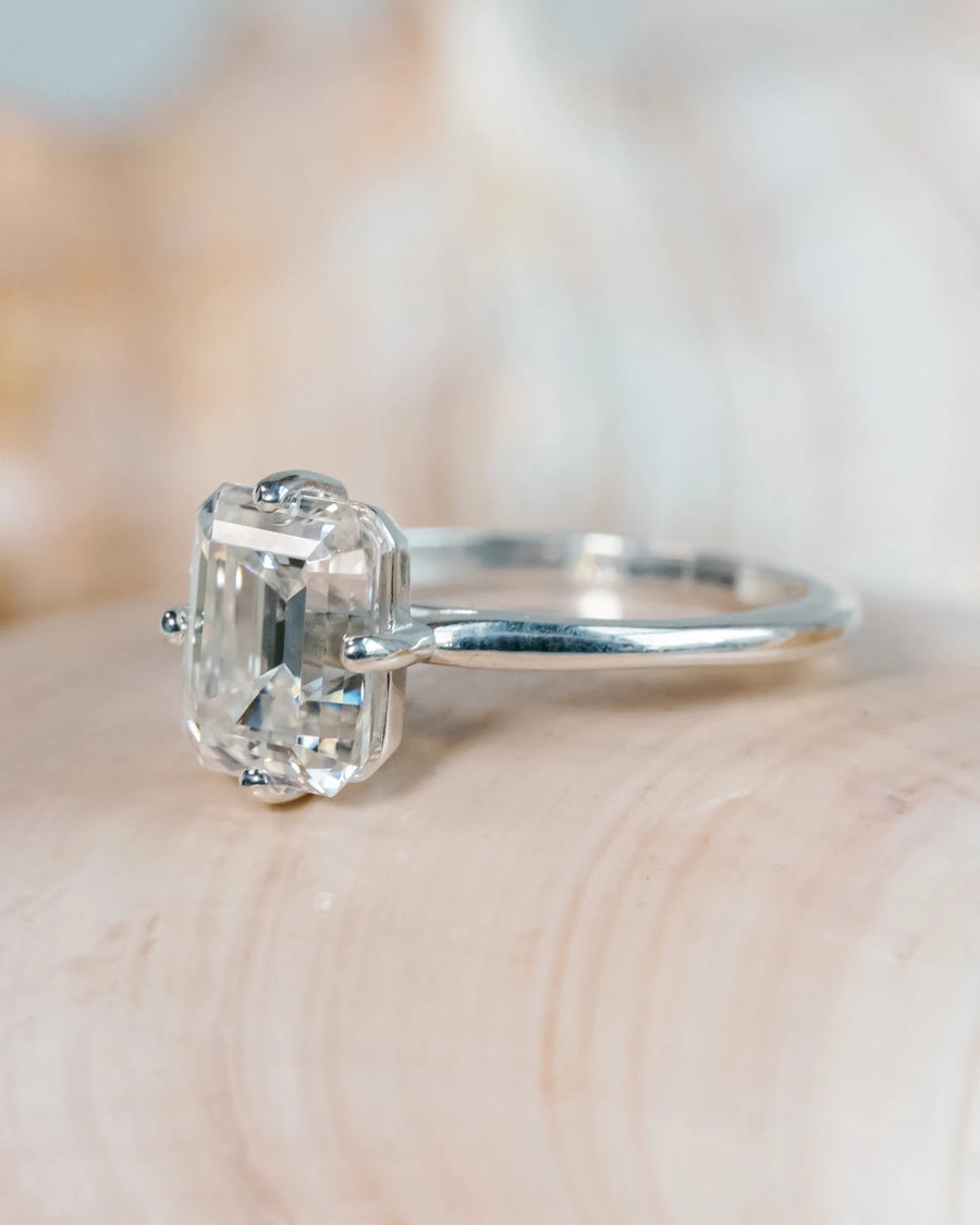 Emerald Cut Moissanite Engagement Ring