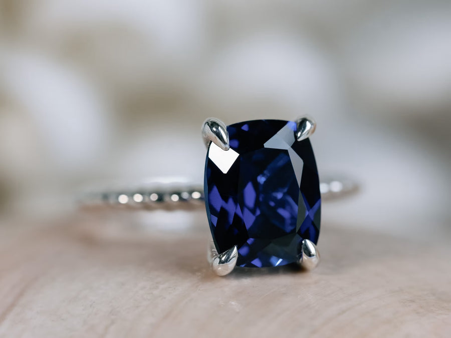 Elongated Cushion Cut 3.00ct Large Lab Grown Blue Sapphire Ring