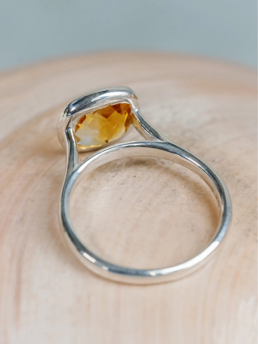 14k Cushion Cut Natural Citrine Bezel Ring