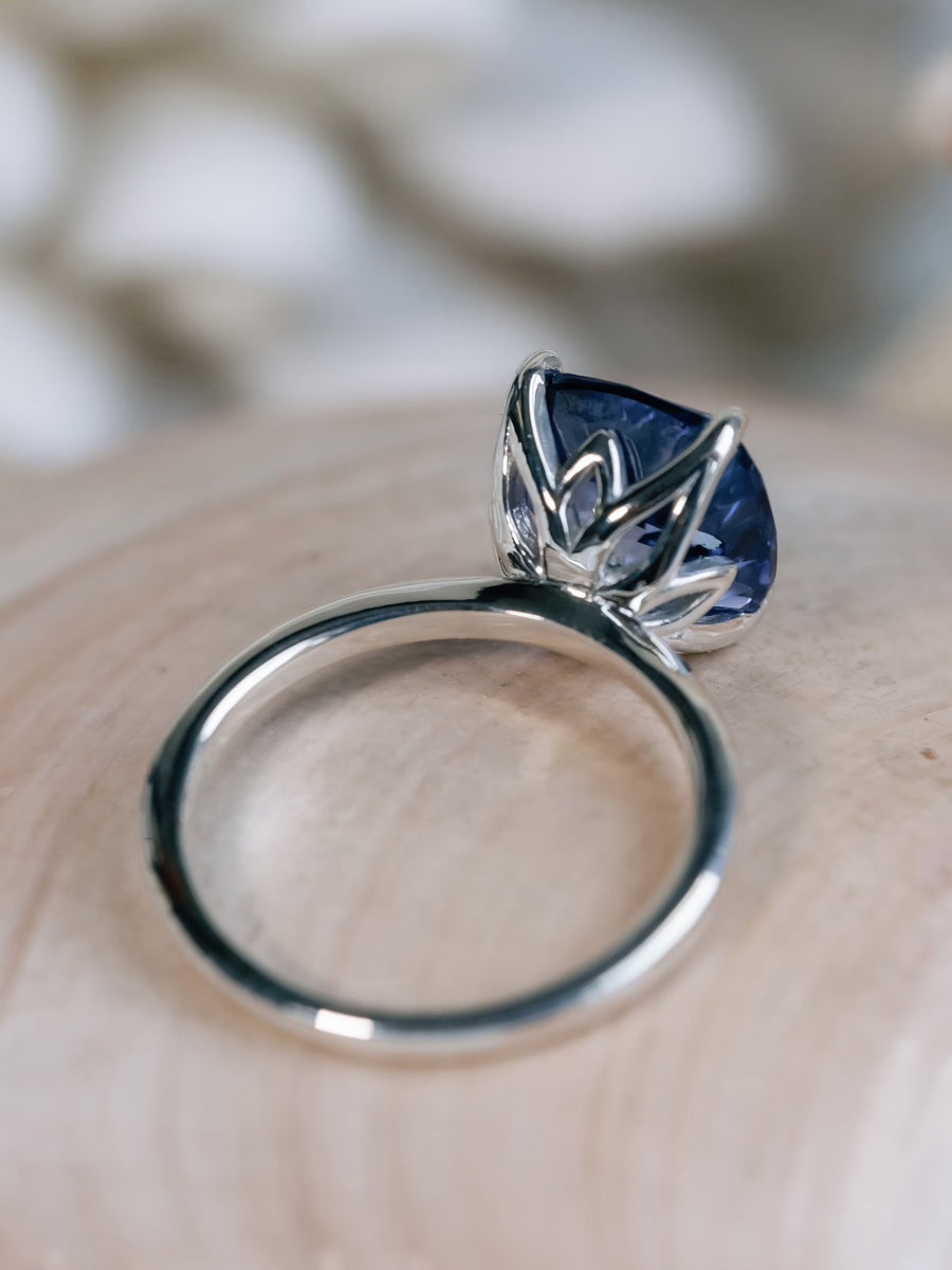 14k Cornflower Cushion Cut Lab Created Blue Sapphire Ring