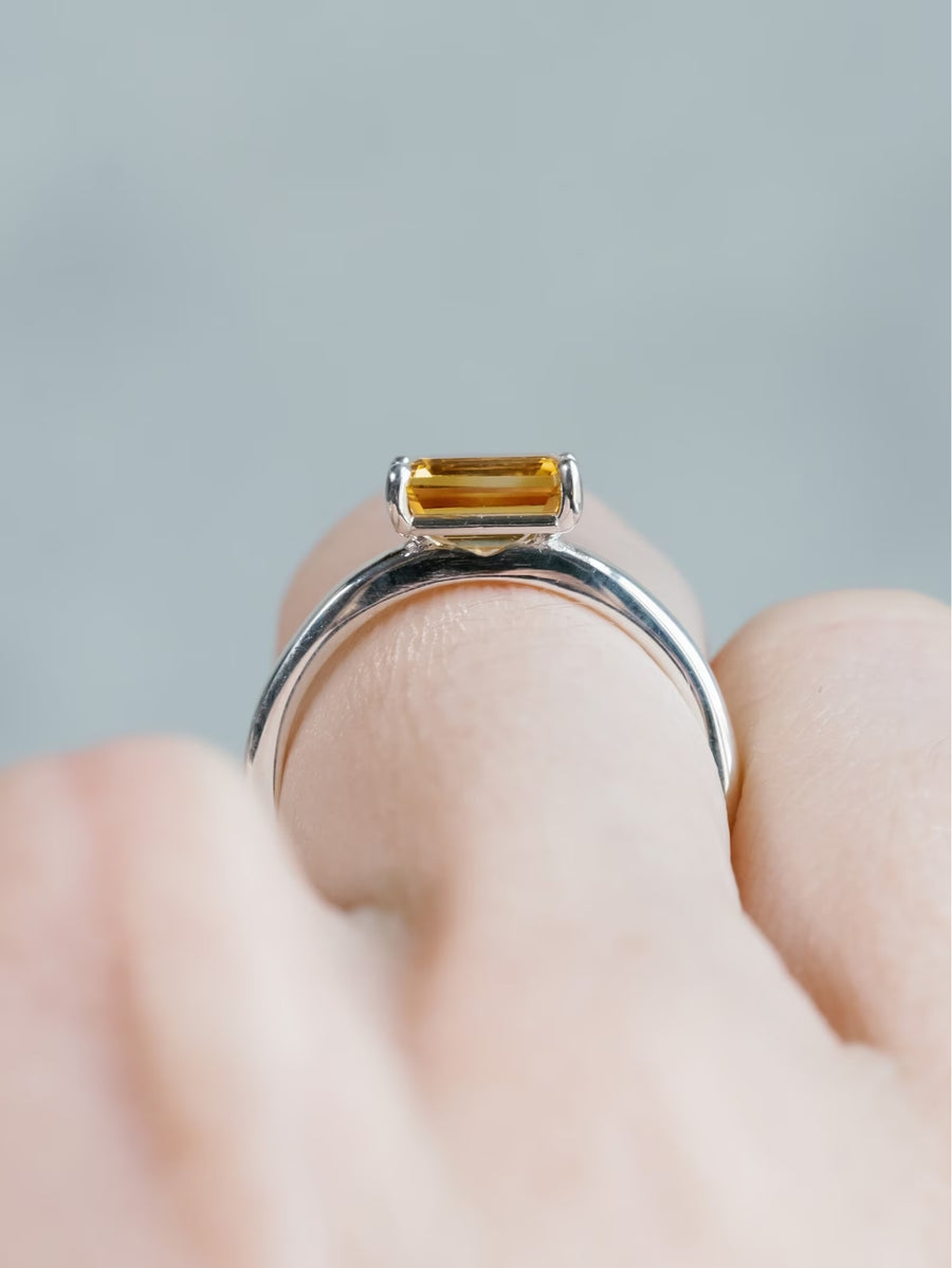 14k Emerald Cut Natural Citrine Ring