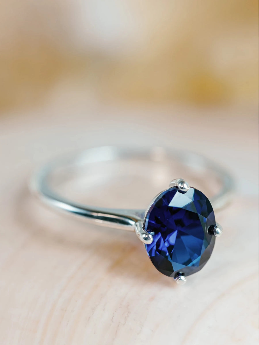 14k Oval Blue Sapphire Ring