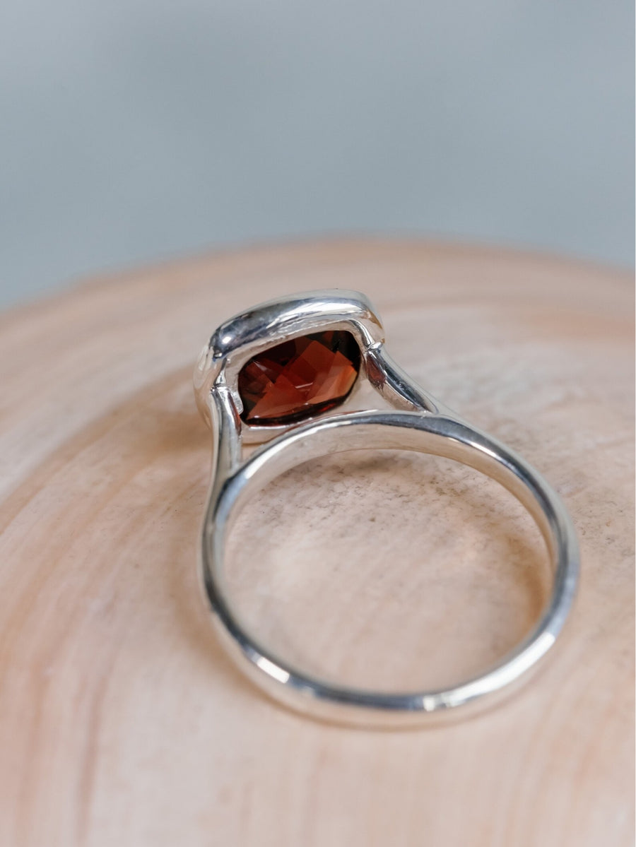 14k Cushion Cut Natural Garnet Bezel Ring