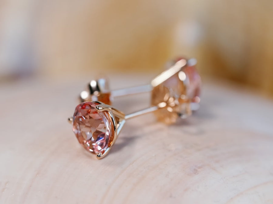 Pink Sapphire Padparadscha Stud Earrings