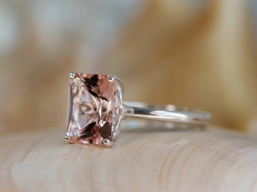 14k Radiant Cut Natural Morganite Ring