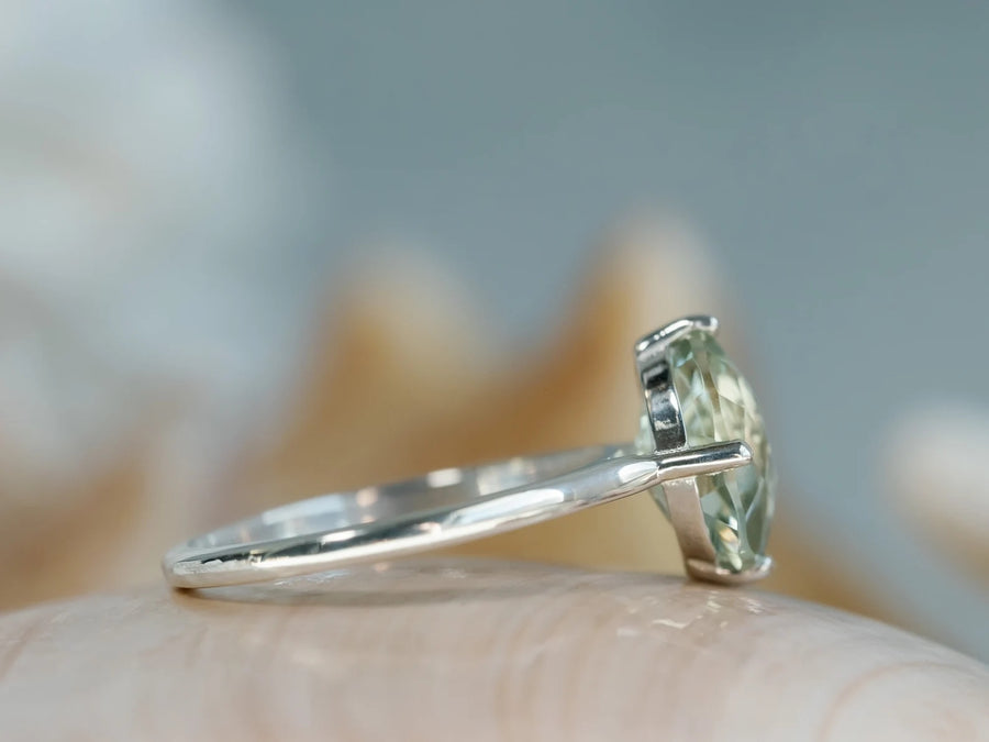 Green Amethyst Prasiolite Solitaire Ring