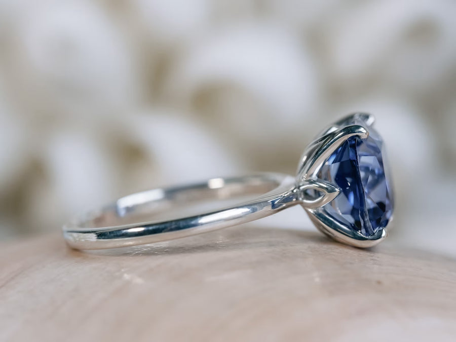 14k Cornflower Cushion Cut Lab Created Blue Sapphire Ring