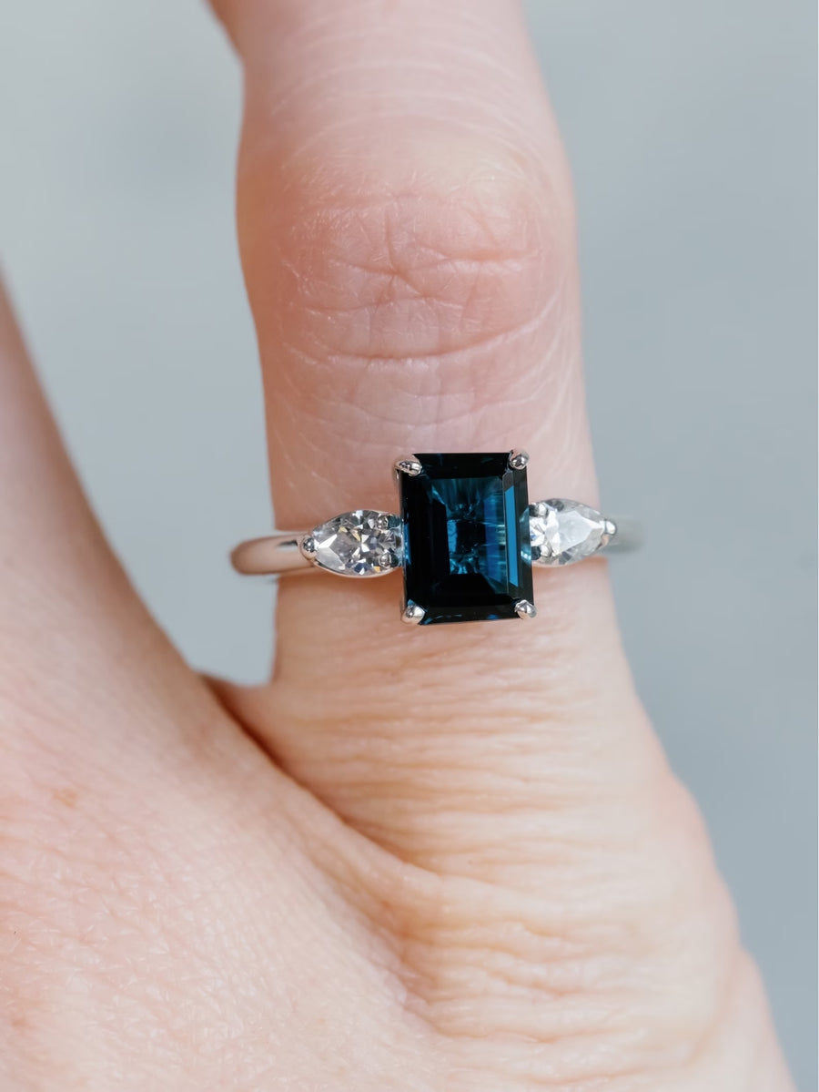 14k London Blue Topaz Three Stone Ring