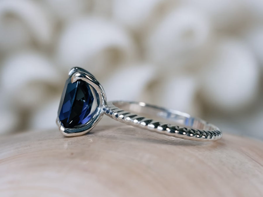 Elongated Cushion Cut 3.00ct Large Lab Grown Blue Sapphire Ring