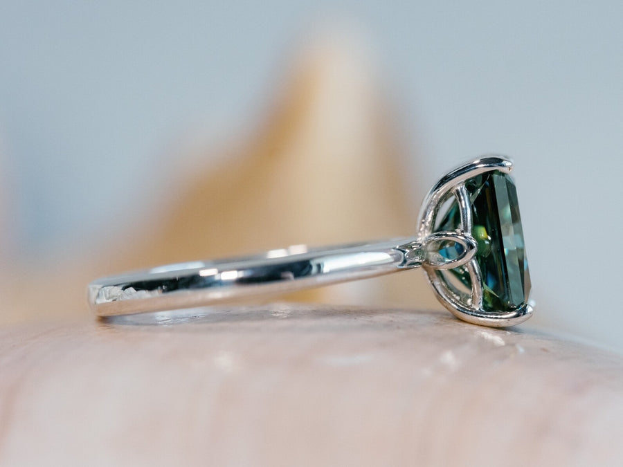 14k Radiant Cut Green Moissanite Solitaire Ring