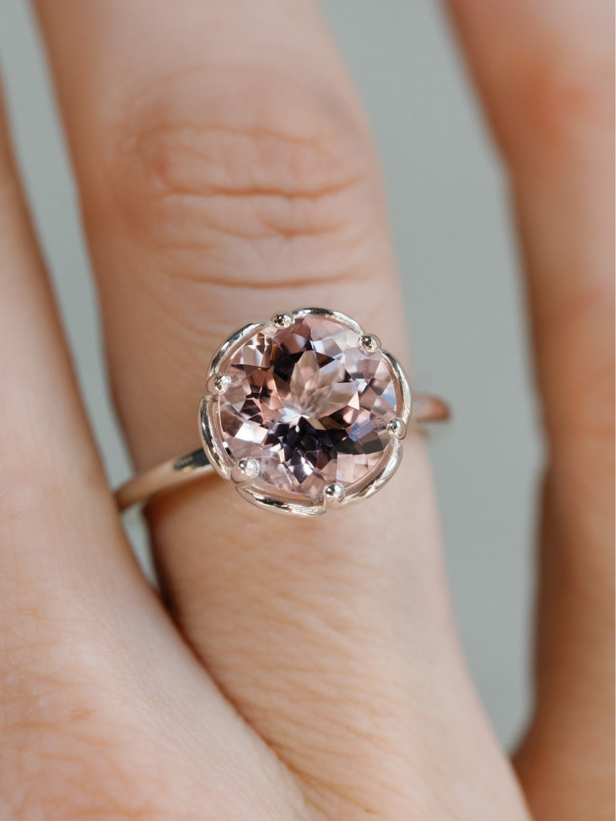 14k Natural Morganite Round Engagement Ring