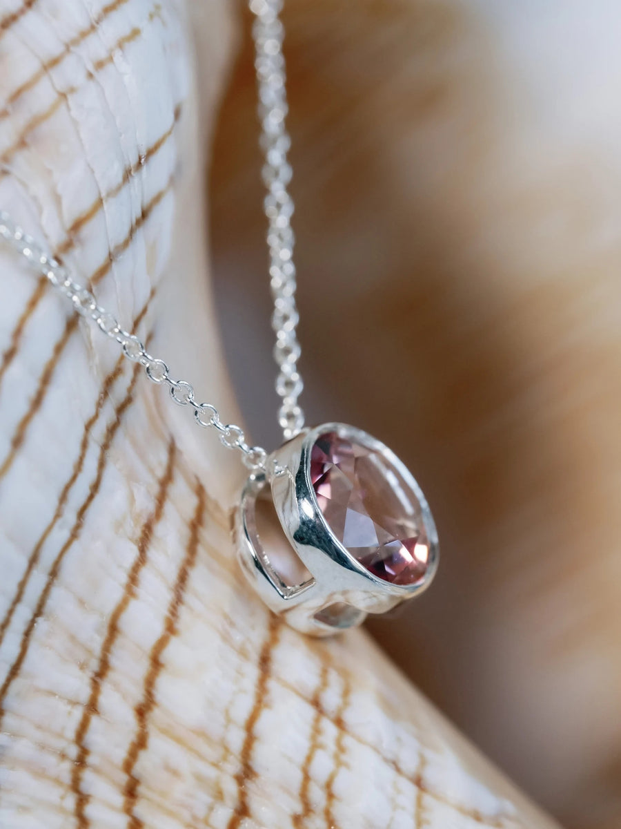 2.00ct Round Natural Pink Topaz Bezel Pendant Necklace