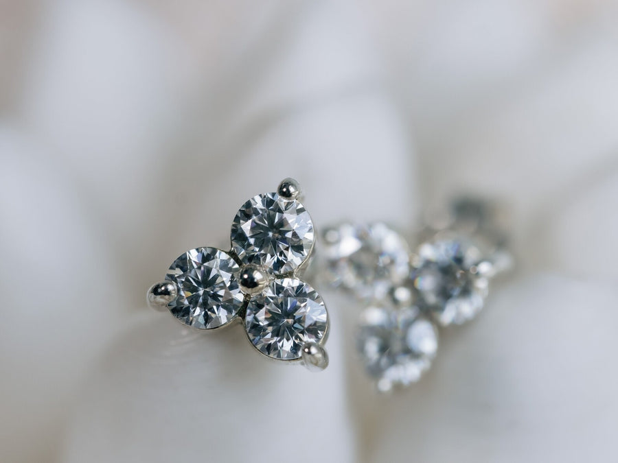 14k Moissanite Three Stone Cluster Stud Earrings