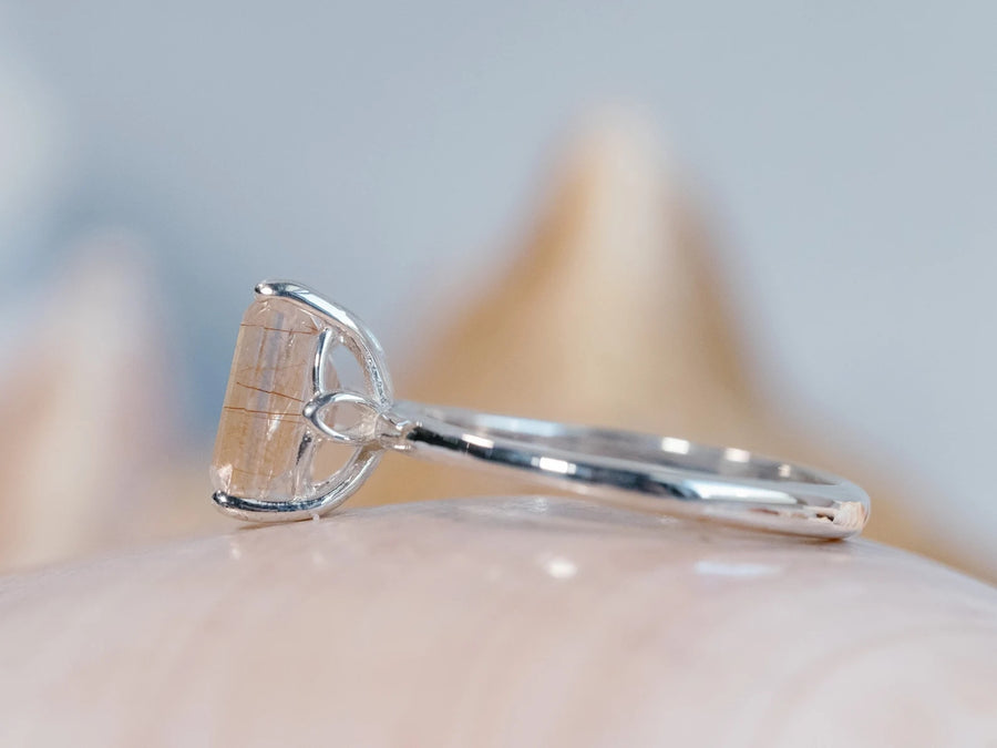 Emerald Cut Copper Rutilated Tourmalinated Quartz Ring