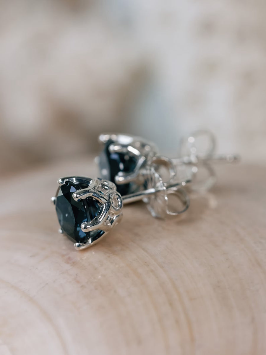 14k Silver London Blue Topaz Stud Earrings