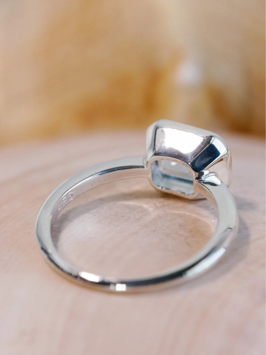 14k Emerald Cut Sky Blue Topaz Ring