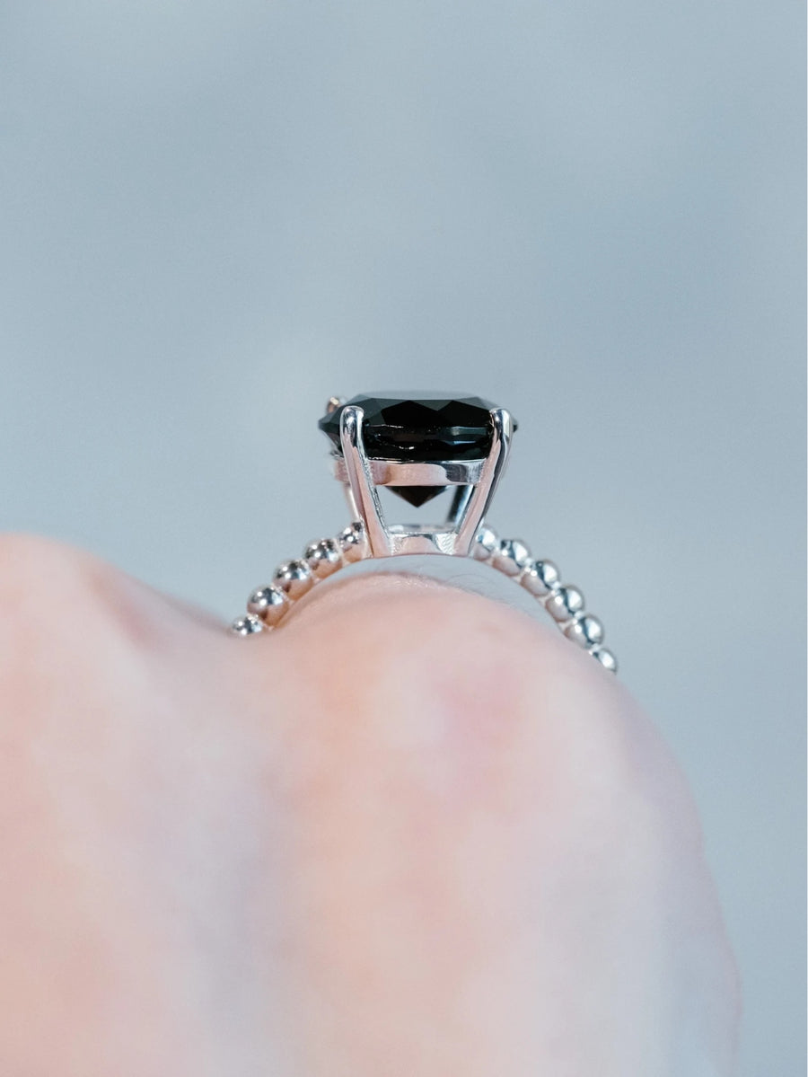 14k Large Black Spinel Solitaire Ring