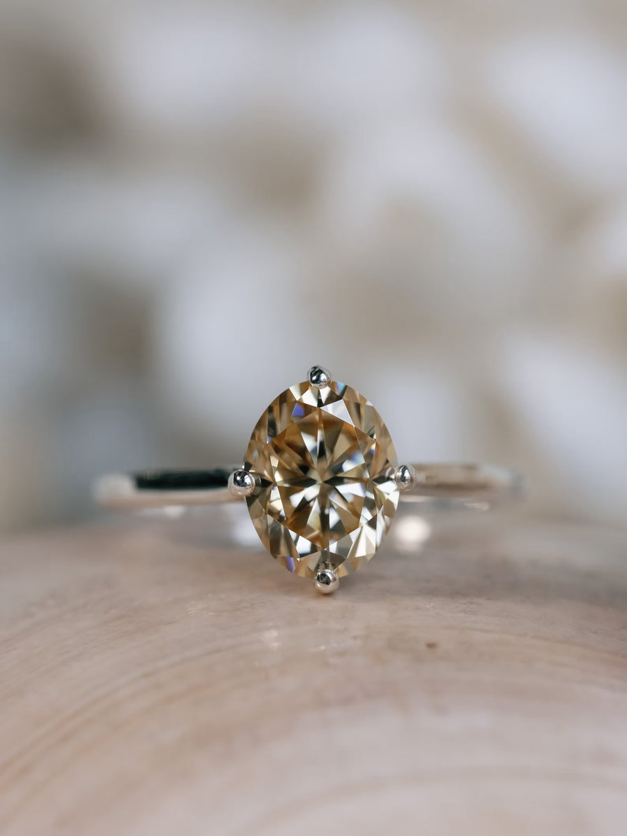 14k Champagne Oval Moissanite Compass Setting 2.00ct Engagement Ring