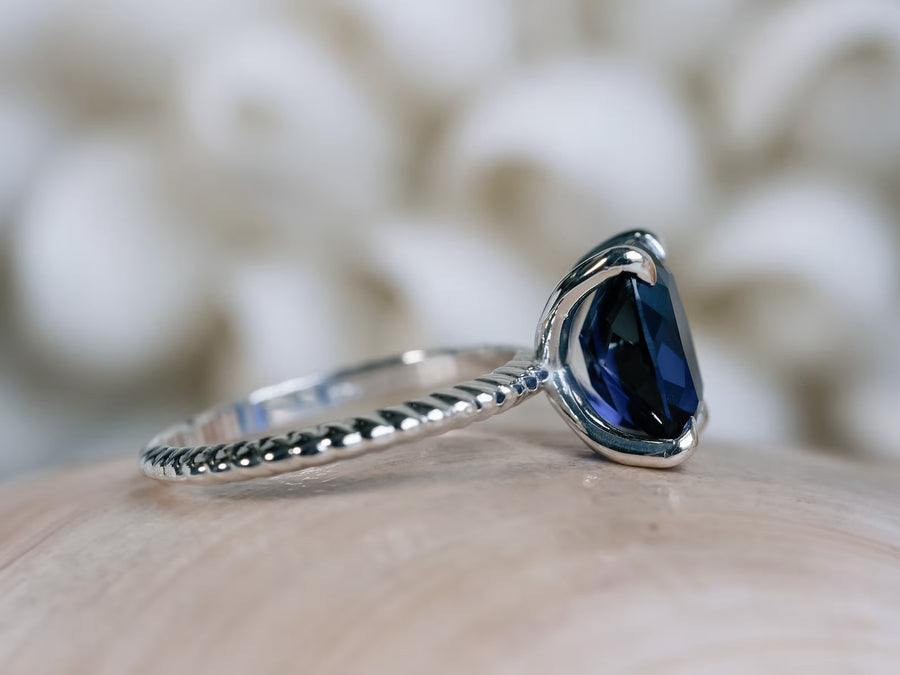 Elongated Cushion Cut 3.00ct Large Lab Grown Blue Sapphire Ring