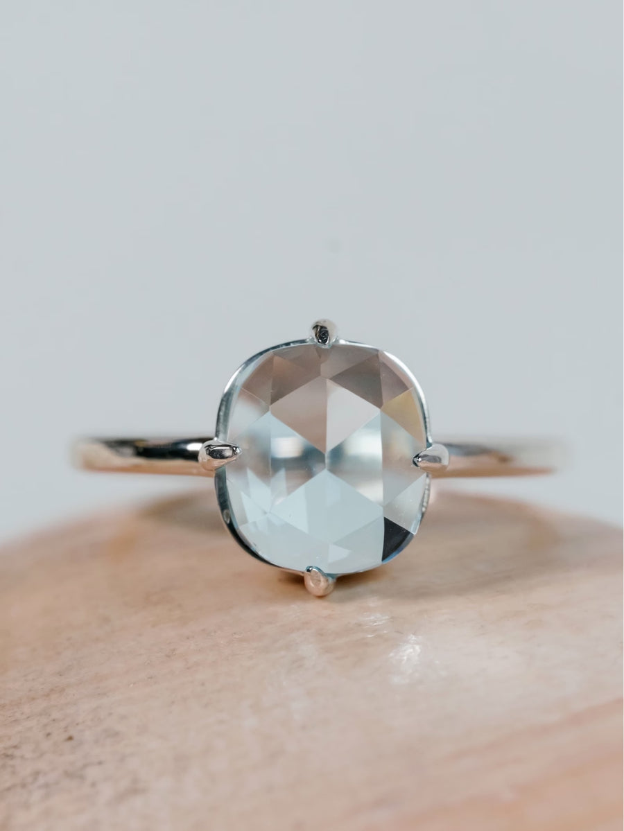 14k Rose Cut Sky Blue Topaz Ring