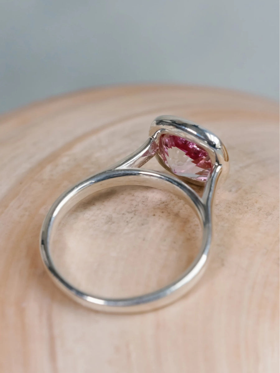 Cushion Cut Pink Topaz Bezel Ring