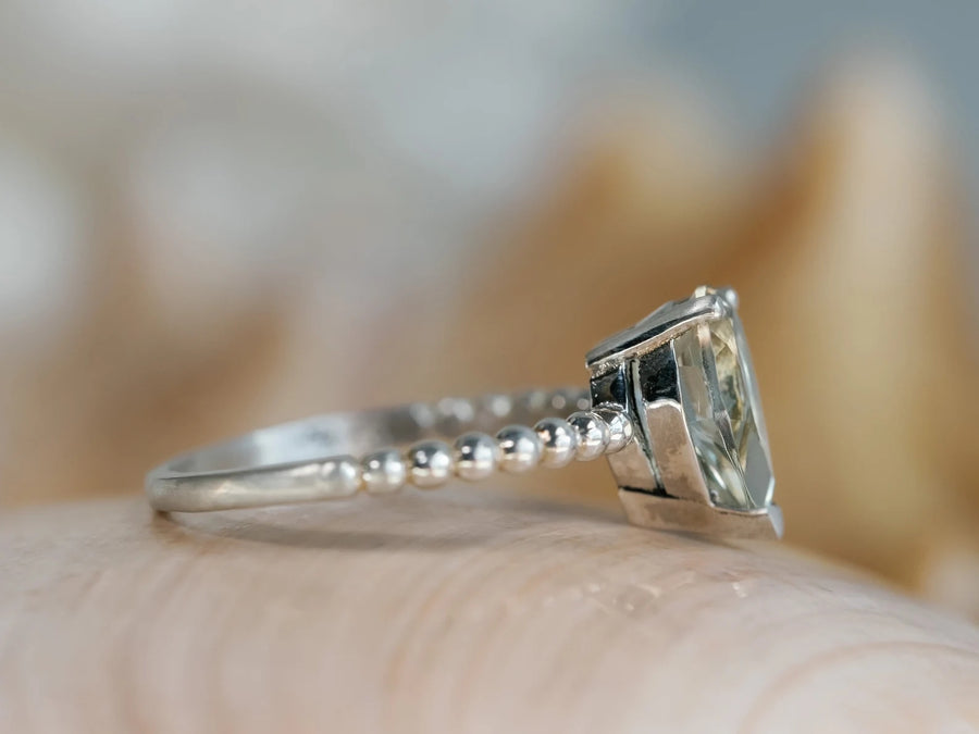 14k Pear Cut Prasiolite Green Amethyst Ring
