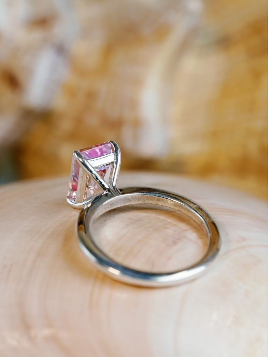 Natural Pink Topaz Emerald Cut Solitaire Ring
