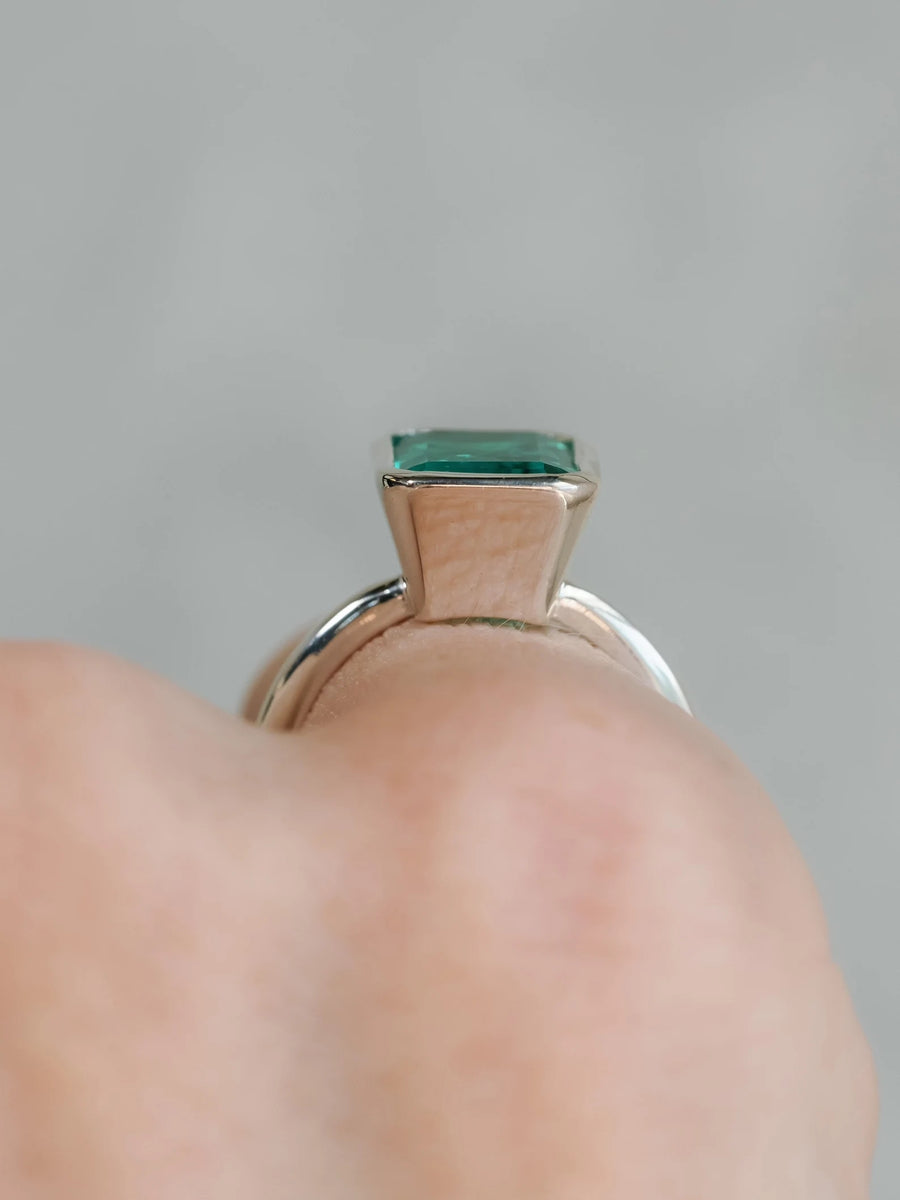 14k Columbian Green Emerald Large Bezel Ring