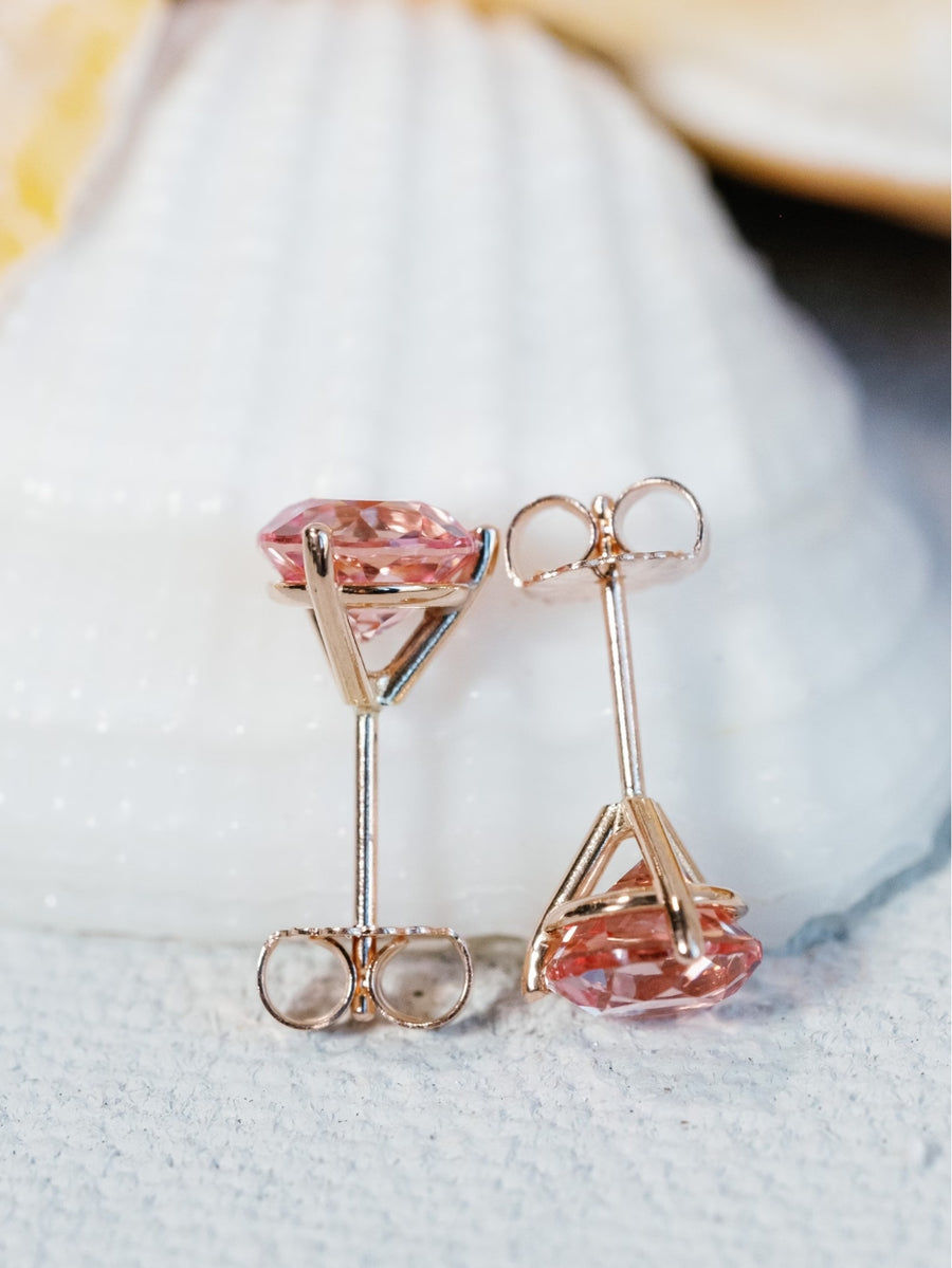 Pink Sapphire Padparadscha Stud Earrings