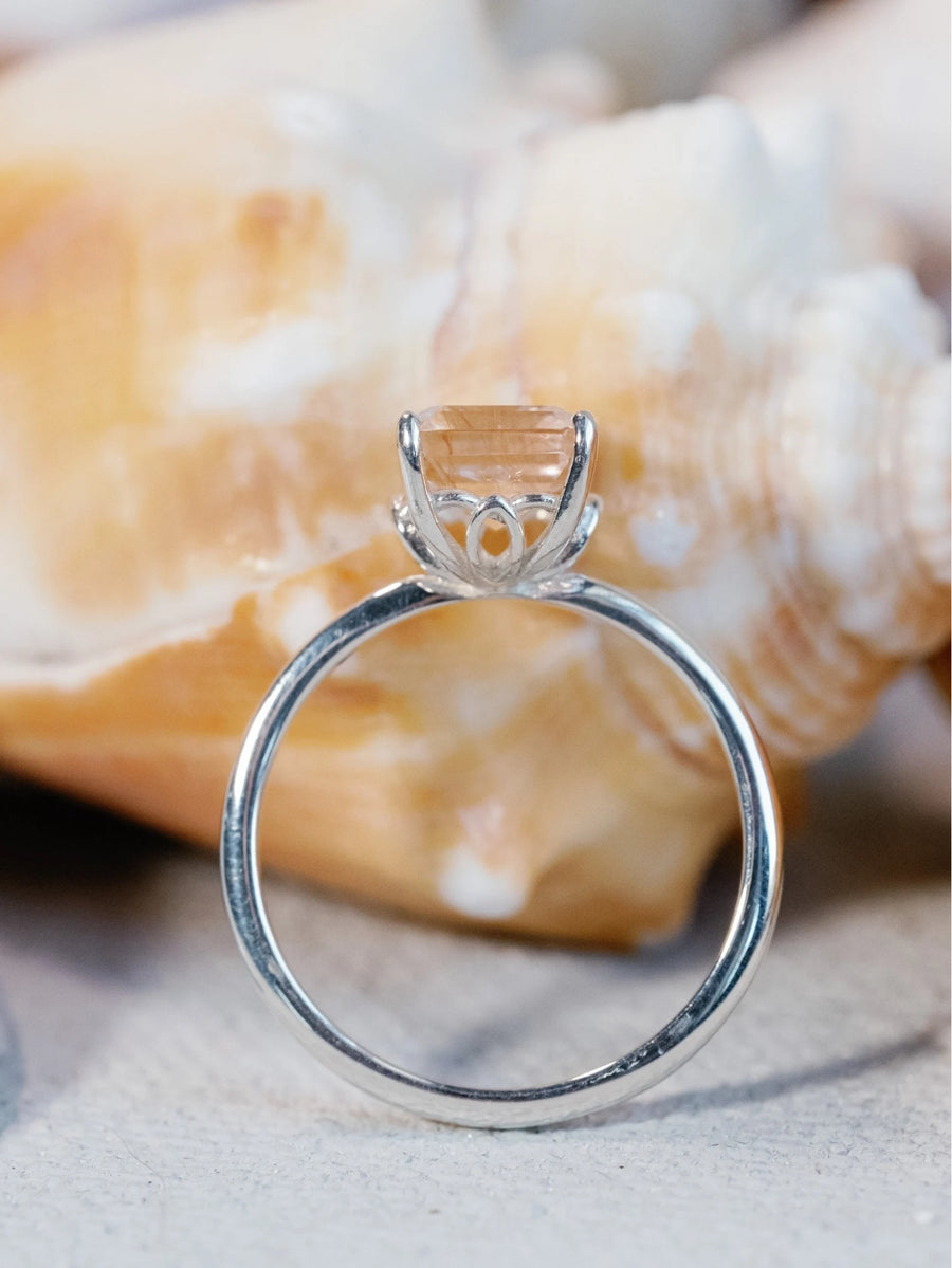Emerald Cut Copper Rutilated Tourmalinated Quartz Ring