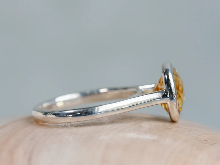 14k Cushion Cut Natural Citrine Bezel Ring