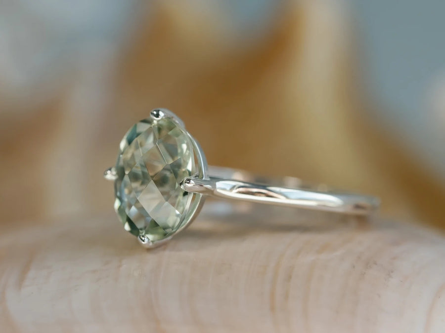 Green Amethyst Prasiolite Solitaire Ring