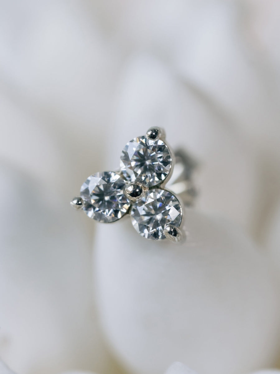 14k Moissanite Three Stone Cluster Stud Earrings