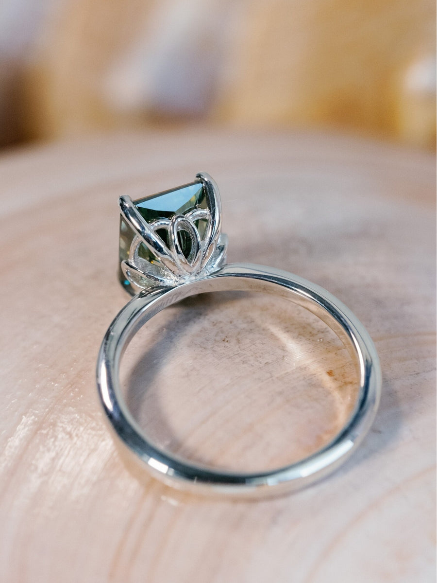 14k Radiant Cut Green Moissanite Solitaire Ring