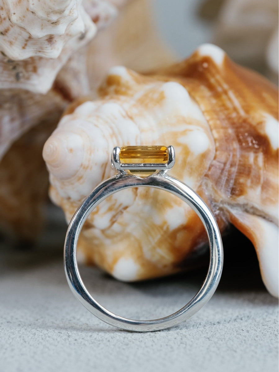 14k Emerald Cut Natural Citrine Ring