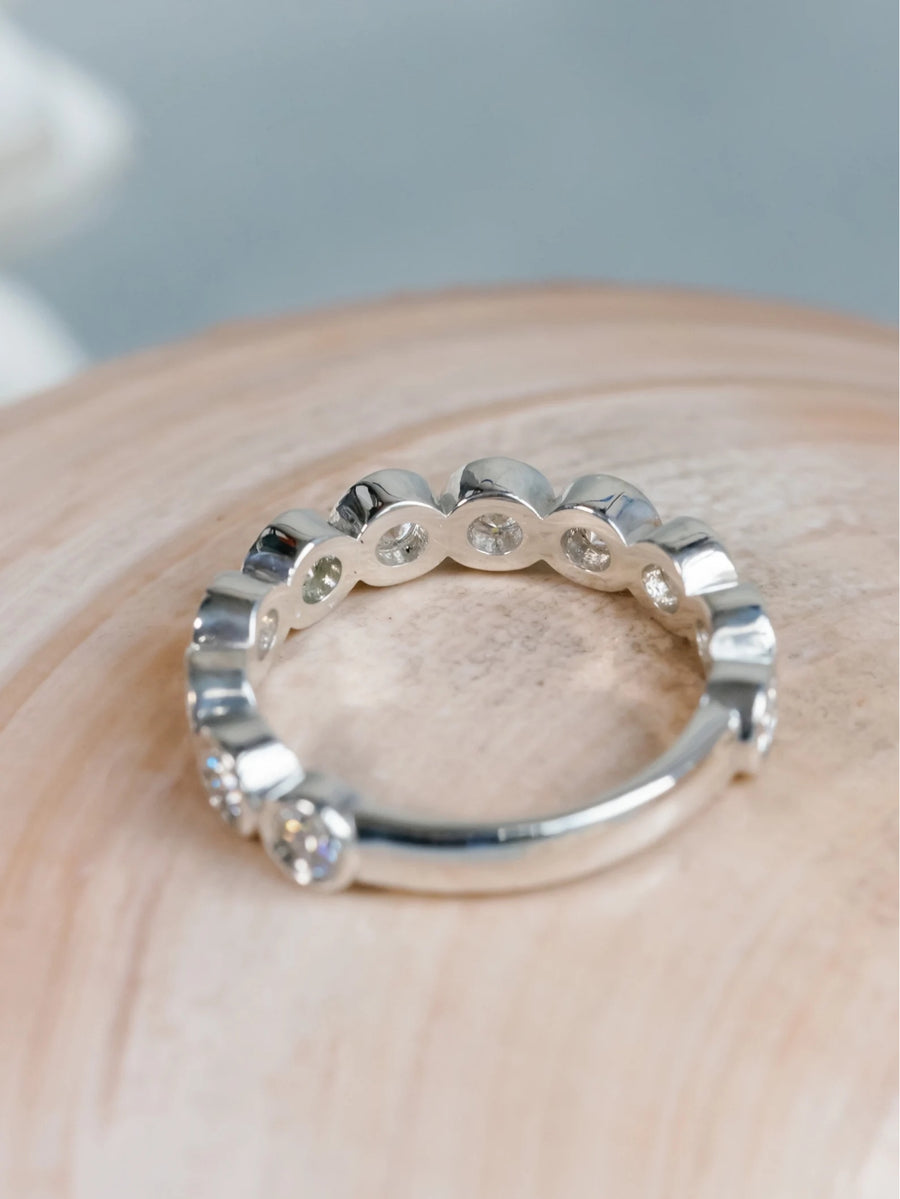 3mm Round Colorless Moissanite Bezel Stackable Band