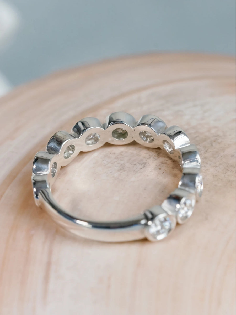 3mm Round Colorless Moissanite Bezel Stackable Band