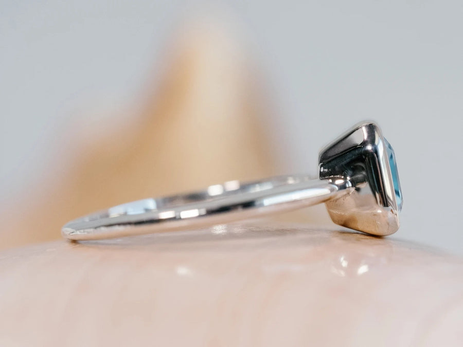 14k Emerald Cut Sky Blue Topaz Ring