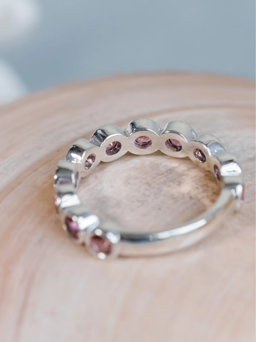 3mm Round Pink Tourmaline Stackable Wedding Band