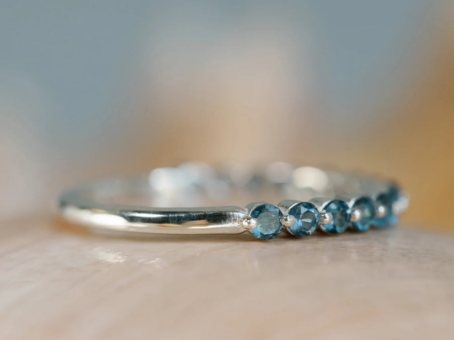 14k Natural London Blue Topaz Wedding Band