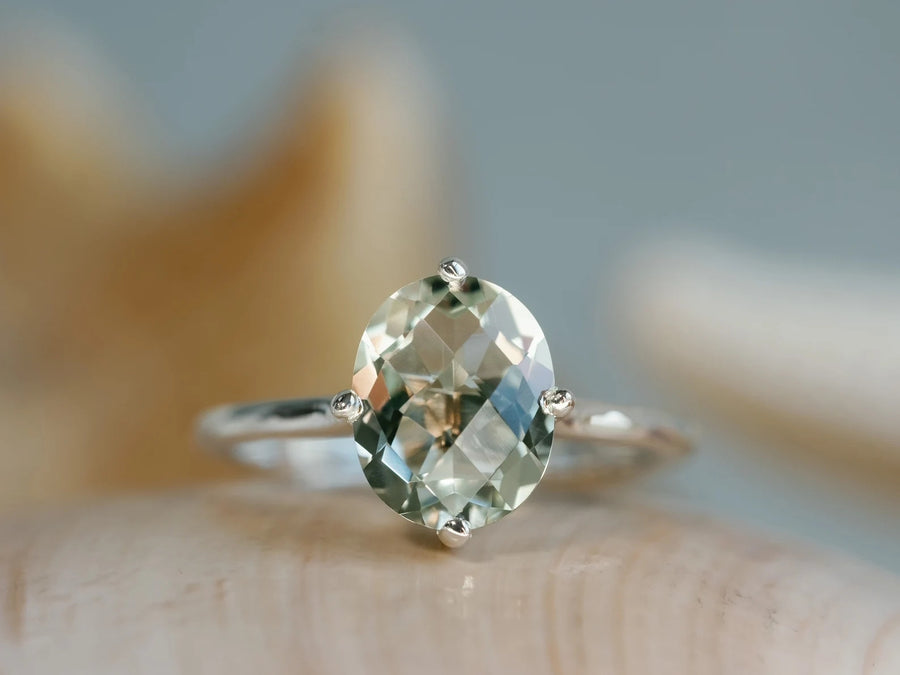 Green Amethyst Prasiolite Solitaire Ring