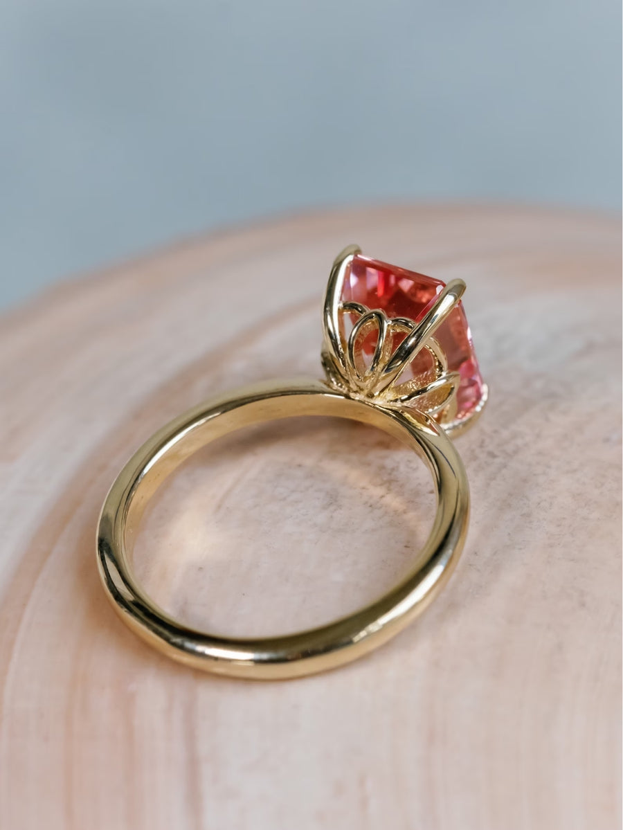 14k Emerald Cut Pink Padparadscha Sapphire Ring