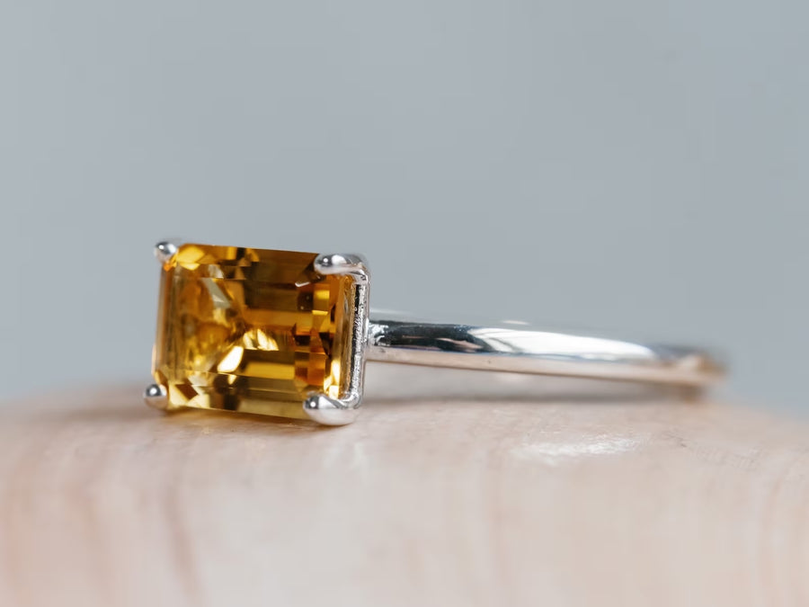 14k Emerald Cut Natural Citrine Ring